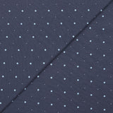 Jersey de coton imprimé anneaux et pois fond bleu foncé
