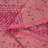 Tweed de mezcla de lana con cuadros frambuesa y fondo de confeti rosa