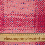 Tweed de mezcla de lana con cuadros frambuesa y fondo de confeti rosa