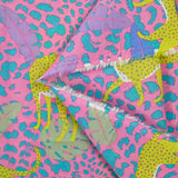 Cotton yellow leopard print with pink jungle background
