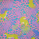 Cotton yellow leopard print with pink jungle background