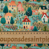Popeline de coton imprimée maison de campagne rose