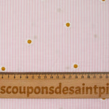 Coton tissé teint brodé marguerite fond rayé blanc et rose