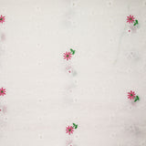 Broderie anglaise brodée fleurs roses fond blanc