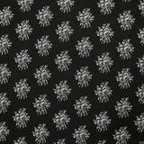 Jersey de viscose imprimé médaillon de fleurs grises fond noir