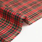Coton tissé-teint mini tartan vert et lurex doré fond rouge