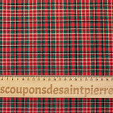 Coton tissé-teint mini tartan vert et lurex doré fond rouge