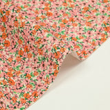 Polyester imprimé fleur rose et orange fond écru