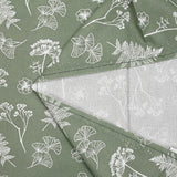 Cotton poplin printed with white botanical herbarium on a sage green background