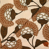 Satin polyester imprimé fleur en éventail noisette fond champagne