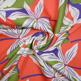 Raso de algodón elastano palmera naranja y verde