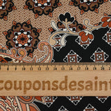 Patchwork printed polyester satin and brown cashmere with black background