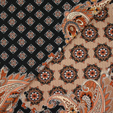 Patchwork printed polyester satin and brown cashmere with black background