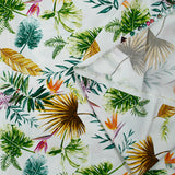 Viscose imprimée jungle jaune et vert fond blanc cassé