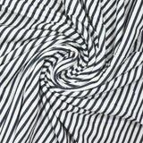 French terry jersey with navy stripe print and off-white background