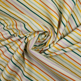 Algodón estampado de rayas multicolor con fondo crudo