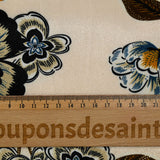 Short velvet jersey with black and brown flower print, ivory background