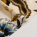 Short velvet jersey with black and brown flower print, ivory background