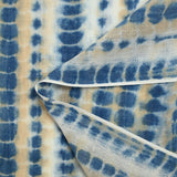 Voile polycoton imprimé ossement bleu et beige fond blanc