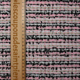 Tweed de polyester rayure doré, noir, blanc fond rose