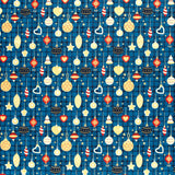 Coton de Noël imprimé décoration de sapin fond bleu