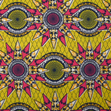 Coton imprimé ethnique Eindhoven fuchsia fond jaune
