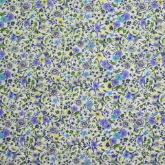 Coton imprimé Giorgia fleurs violet et bleu fond écru au mètre
