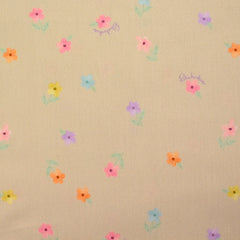 Coton imprimé petites fleurs colorées fond beige