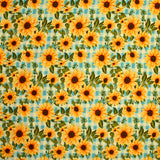 Coton imprimé tournesol fond vichy bleu