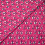 Coton indien imprimé Sati turquoise et blanc fond rose