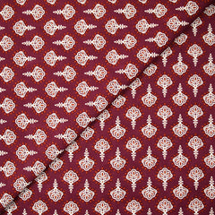 Coton indien imprimé Vamika ornements blanc fond rouge amarante