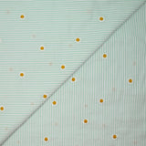 Coton tissé teint brodé marguerite fond rayé blanc et vert