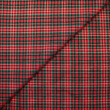 Coton tissé-teint mini tartan vert et lurex doré fond rouge
