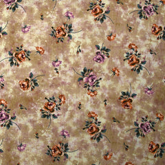 Crêpe viscose imprimé fleurs d'antan fond taupe brumeux