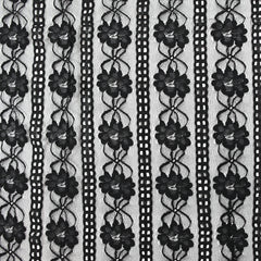Dentelle polyester bande florale noir