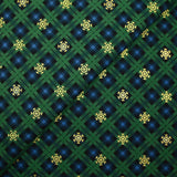 Flanelle de coton imprimée tartan vert sapin et flocons dorés