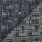 Jacquard de coton et soie carreaux déstructurés bleu denim