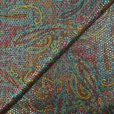 Jacquard polyester lamé cachemire doré et rouge fond vert