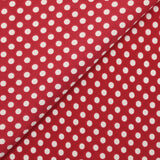 Jersey de polyester floqué et imprimé pois blanc fond rouge