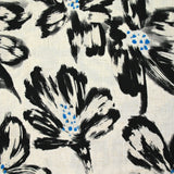 Lin viscose imprimé fleur au pinceau noir fond écru