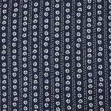 Lin viscose imprimé fleurs et pointillé rayé fond marine