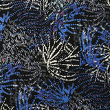 Maille crêpe imprimée feu d'artifice bleu fond noir