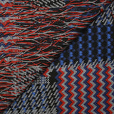 Maille Milano polyviscose mosaïque d'antan bleu et rouge fond noir
