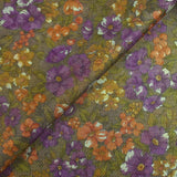 Maille polyester lamée fleurs violet et orange fond marron