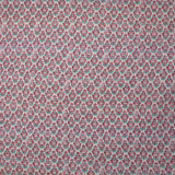 Mousseline texturée imprimée médaillons fleuris violine et turquoise fond blanc
