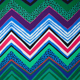 Popeline de coton imprimée chevrons rétro rose et bleu