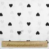 Cotton Poplin estampado Corazón negro Fondo blanco