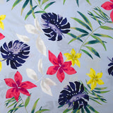 Popeline de coton imprimée fleurs tropicales fond bleu ciel