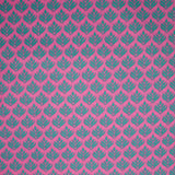 Popeline enduite imprimée végétale turquoise fond rose