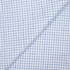 Popeline polycoton tissée-teinte à carreaux Isaac bleu fond blanc